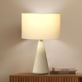 Brightech Nathaniel LED Table Lamp - Modern White Cement Tower Table Lamp for Bedside, Nightstand, Desk - Cozy Soft White Light for Living Room, Bedroom