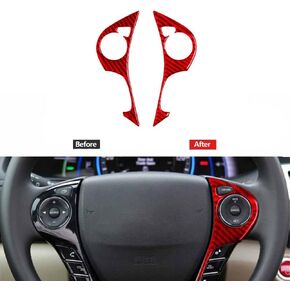 Car red carbon fiber steering wheel button A-type decorative cover for Honda Accord 2013-17