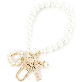 White Women's Imitation Pearl Car Keychain, Key Ring Charm Gifts, Golden Key Chain Backpack Key Pendant Accessories Love Heart Car Keychain Car Accessories for Women, Keyrings, Keychains and Charms