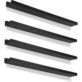 Picture Shelves for Wall,Long Floating Ledge Set of 4,Narrow Large Wood Rustic Photo Frames Vinyl Record Storage Display Nursery Kids Bookshelf Decor for Living Room Bedroom Kitchen,36'',Black