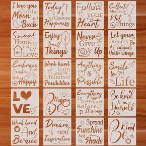 20pcs Word Stencils, Stencils for Painting on Wood Canvas Includes Dreams Hopes Love Inspirational Words Stencils Reusable Templates Drawing Templates for DIY Projects Art Crafts Home Decor