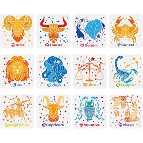 FINGERINSPIRE 12 pcs Constellation Stencil 11.8x11.8inch Reusable Zodiac Symbols Painting Template DIY Craft Astrological Decoration Stencil for Painting on Wood Wall Fabric Furniture