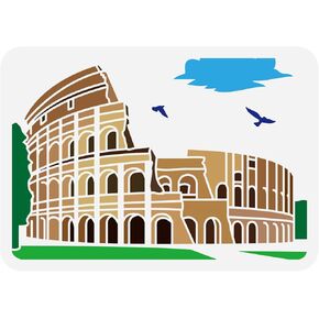 FINGERINSPIRE استنسل الكولوسيوم الروماني 8.3x11.7 بوصة إيطاليا لاندمارك الروماني الكولوسيوم نمط اللوحة قالب DIY الحرفية الرومانية الديكور استنسل للرسم على الخشب جدار النسيج الأثاث
