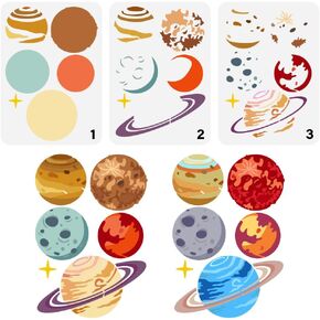 FINGERINSPIRE 3 قطع استنسل رسم كوكب متعدد الطبقات مقاس 8.3 × 11.7 بوصة استنسل نمط كوكب الحيوانات الأليفة البلاستيكي لطلاء قالب رسم نجمة المريخ وزحل المريخ لتزيين الجدران المنزلية والأثاث والأرضيات