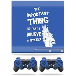 Skin Compatible with Sony Playstation 3 PS3 Slim + 2 Controllers – Unicorns Believe | MightySkins Protective, Durable, and Unique Vinyl Decal wrap Cover | Easy to Apply, Remove | Made in The USA