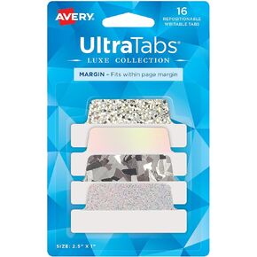 Avery Ultra Tabs Luxe Collection, 2.5" x 1" Margin Tabs, Holographic Iridescent Designs, 16 Repositionable Page Tabs (74179)