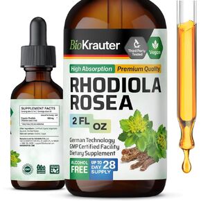 Rhodiola Rosea Supplement Liquid - Organic Rhodiola Rosea Extract - Vegan Adaptogenic Drops for Mood & Brain Support - Alcohol & Sugar Free Rhodiola Tincture 4 Fl.Oz.