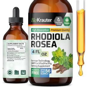 سائل مكمل رهوديولا الوردية - مستخلص رهوديولا الوردية العضوي - قطرات نباتية تكيفية لدعم المزاج والدماغ - صبغة رهوديولا خالية من السكر والسكر 4 أونصة سائلة. in Kuwait