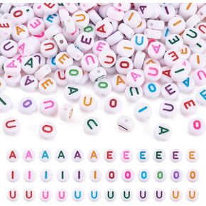 Craftdady 100Pcs 10mm Acrylic Vowels Letter Beads Cube Pony Beads White Large Hole European Beads A E I O U Alphabet Beads for Crafts Friendship Bracelets Jewelry Making Supplies