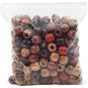 INSPIRELLE 200pcs Large Painted Wooden Beads Barrel Shaped Hair Beads Assorted African Beads Macrame Supplies Beads for Jewelry Making and Crafts
