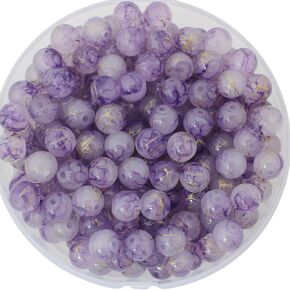 PAMIR TONG 200pcs Round Glass Beads for Bracelet Pretty Round Smooth Loose Beads with Gold line for Necklace-Earring-Jewelry Making and DIY Crafts (Blue 8mm)