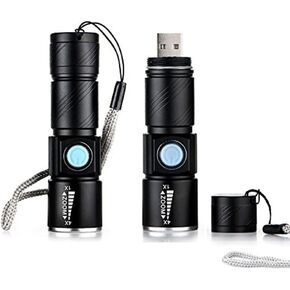 WREOW Mini USB Rechargeable Flashlight LED Flashlights 3 Light Modes and Zoomable, IP65 Water-Resistant Super Bright Pocket Torch Light for Camping, Hiking, Emergency, EDC (2 Pack)