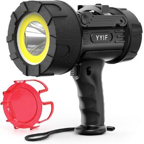 Rechargeable Spotlight, Handheld Spotlight with COB Light Source, IPX6 Waterproof &100000 Lumen LED, 10000mAh 20 Hour StandbyImpact Resistant Handheld Spotlight(Black)