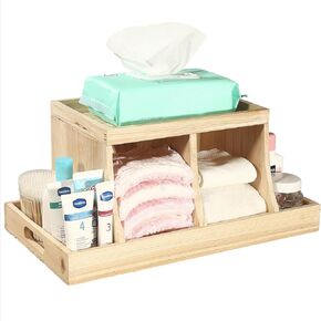 Three colors Diaper Organizer, Wooden Diaper Caddy Organizer, Changing Table Organizer, Diaper Storage Organizer, Nursery Baby Organization (Brown)