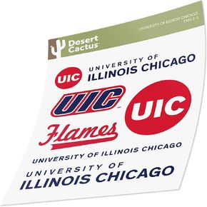 Desert Cactus University of Illinois at Chicago Stickers Flames Vinyl Decals Laptop Water Bottle Car Scrapbook T2 (Type 2)