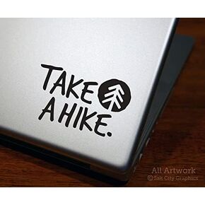 Take A Hike Decal - Get into Nature, Get Outdoors, Pine Tree Sticker - Car Decal, Bumper Sticker (5 inches wide, White)