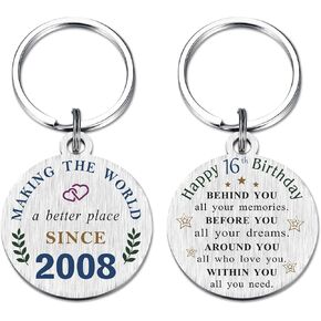 16 Year Old Birthday Gifts - Born in 2008 Birthday Keychain - 16th Birthday Gifts for Boys Girls
