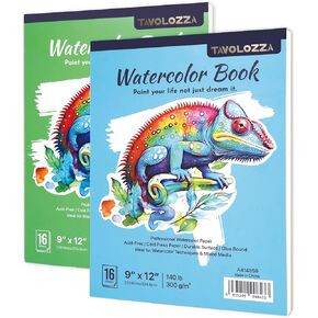 CONDA 9" x 12" Watercolor Paper, Pack of 2 (32 Sheets), 140 Pound(300gsm), Acid-Free Watercolor Painting Paper Pad, Watercolors, Mixed Media, Watercolor Pad for Artists, Beginners, Students