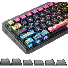 ASA Pudding Customized PBT keycaps, 120-key PBT&Dye-sub Translucent Purple keycap Set for Cherry/Gatron MX switches 60%/68/82/96/104 Gaming Mechanical Keyboards（Graffiti Black）