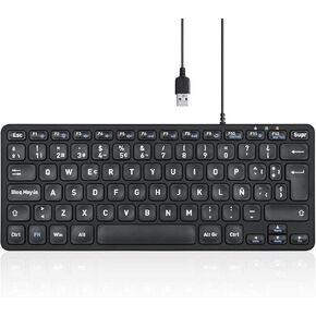 Perixx PERIBOARD-332 Teclado Mini USB retroiluminado con Cable - Teclas de tijera tipo X - Retroiluminación Blanca - Negro - QWERTY Español