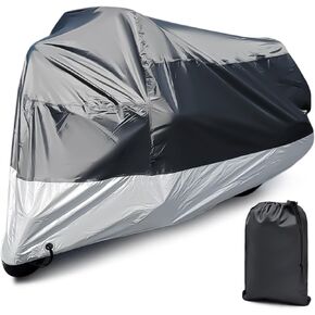 Motorcycle Cover Waterproof Outdoor - PSLER Universal Rainproof Snowproof Motorcycle Dust Cover with Lock-Holes and Storage Bag for Heavy Duty Motorbike, Moped, Dirt Bike, 96 x 49 x 41 Inch, XXL