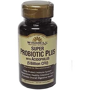 Windmill Natural Vitamins Super Probiotic Plus with Acidophilus (5 Billion CFU) 60 Capsules (Pack of 3)