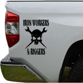 Death Skull Crossed Wrench Iron Workers Riggers Die Cut Vinyl Decal Sticker For Car Truck Motorcycle Window Bumper Wall Decor Size- [6 inch/15 cm] Tall/Color- Gloss Black
