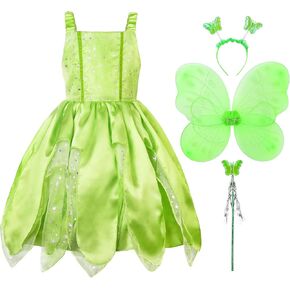 Green Fairy Costume Girls Fairy Dress Tinkerbell Costume Toddler Kids Tinker Bell Dress Up Halloween Cosplay Outfit