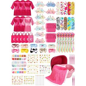 Suhine 6 Set Spa Party Supplies for Girls, Kids Satin Robes Nail Salon Kit Spa Kit Accessories for Birthday Party Favors