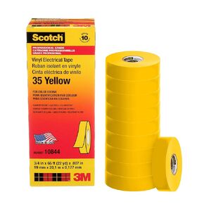 Scotch Vinyl Color Coding Electrical Tape 35, 3/4 in x 66 ft, Yellow,10 Rolls