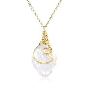 Vintage Baroque Pearl Pendant Choker Necklace for Women Dainty Freshwater Baroque Pearl Jewelry Chain Delicate Handmade Jewelry Gift for Mom Lover Her (14K Gold Plated)