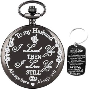 to My Husband Gifts for Wedding Husband for Him Wedding Aniversary Gifts，Engraved Pocket Watch with Box for Men