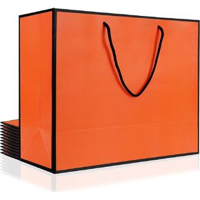 EUSOAR Gift Bags with Handles, 12pcs 16"x6"x12" Orange Large Gift Shopping Bags for Presents, Gift Wrap Treat Bags with Cloth Handle for Wedding Party Favors Grocery Birthdays Baby Shower