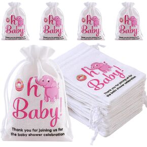 4 Pcs Elephant Baby Shower Drawstring Gift Bags, Reusable Fabric Gift Bags We Can Bearly Wait Gift Bags, 20 Inch Large 12 Inch Medium Gift Wrap Treat Bags for Baby Shower Birthday Gender Reveal Party