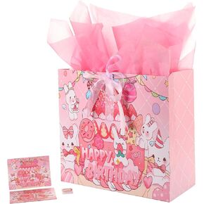 jabberwpacking Medium Gift Bag with Tissue Paper Ribbon and Greeting Card Pink Mermaid Gift Bag for Girls Birthday Baby Shower- 9.8" x 8.6" x 4.7"