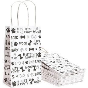BLUE PANDA 24 Pack Paw Print Gift Bags with Handles For Goodies, Party Favors, Let's Pawty Party Decorations (5.3 x 3.2 x 9 In)