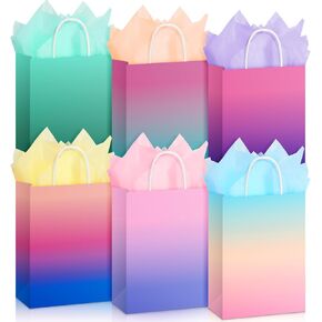 24 Pack Ombre Gift Bags with Tissues Paper Gradient Paper Gift Bags with Handles Rainbow Party Favor Bags Kraft Goodies Treat Bags for Birthday Baby Shower Wedding Party Favors Supplies