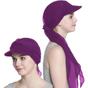 Chemo Caps for Women Purple Slouchy Beanie with Brim Newsboy Cap for Girls