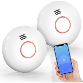 Wi-Fi Smoke Alarm Receive Alerts with App,Wireless Smart Smoke Detector with Auto Self-Check Function,Fire Alarm with Photoelectric Sensor,Replaceable Battery, 2.4G hz WiFi, not 5G, 2 Packs