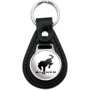 GRAPHICS & MORE Black Leather Ford Buckin' Bronco Keychain