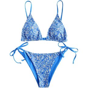 Womens Triangle Bikini Sets Floral Print Tie String TID Side High Cut Bikini Swimsuits Two Piece Bathing Suit