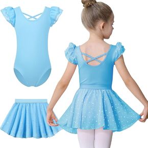 MERIABNY Ballet Leotards for Girls Ruffle Sleeves Dance Leotard With Detachable Skirt
