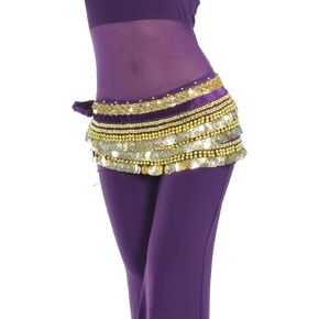 Belly Dancing Hip Scarf Belt Gypsy Skirt Gold Coins for Women Rave Outfit Dance Halloween Costume<