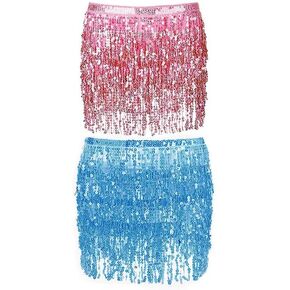 Twinklede بوهو هامش تنورة الترتر شرابة الرقص الشرقي وشاح الورك الهذيان حزب التنانير أحزمة للنساء والفتيات (2 قطع) in Kuwait