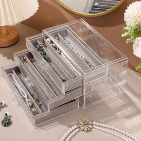 Necklace Organizer Box, Tray with 3 Clear Lid, Dustproof Velvet Necklaces Holder Storage Display Case, Necklace Tray Drawer Insert for Pendant Suitable for Women and Girls (Grey)