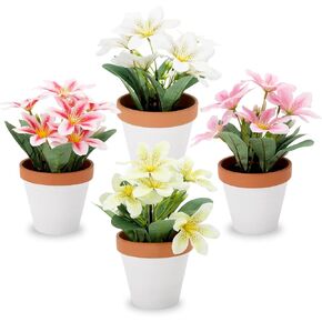 4 Pack of Artificial Cherry Blossom Fake Plants Plastic Plants for Home Decoration Room Office Desk Bathroom Farmhouse Indoor