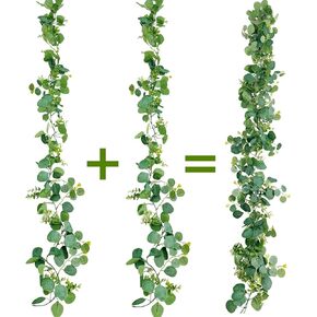 5.9 Ft Artificial Eucalyptus Garland 2Pcs Faux Greenery Garland Eucalyptus Leaves with Gypsophila Fake Eucalyptus Table Centerpieces for Party Artificial Vine for Home Fireplace Wedding Backdrop Decor