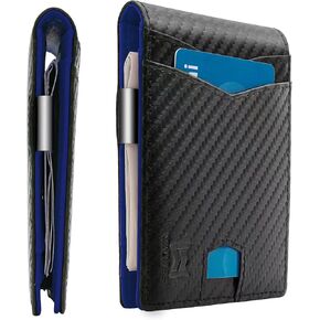 leather wallet for men | Money Clip | Rfid Blocking |10 Card Slot | 1 Large Id Window | Front Pocket | Gift Box | Black