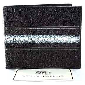 GENUINE STINGRAY LEATHER w/ROW BIFOLD MEN's WALLET CLASSIC BLACK NEW FREE SHIPPNG