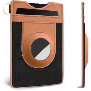 AirTag Wallet for Men, Slim Minimalist Elastic Genuine Leather Vertical Small Wallet with RFID Blocking for Front Pocket